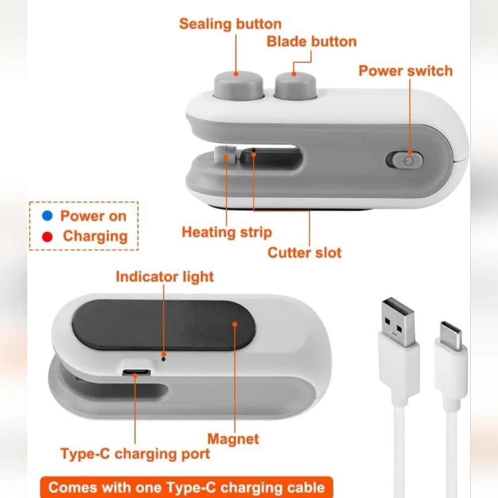 Portable USB Chargable Sealing Machine White & Gray w Cord New in Box